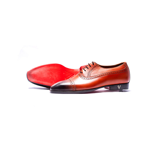 Handmade Two Tone Leather Cap Toe Oxford Shoes For Men