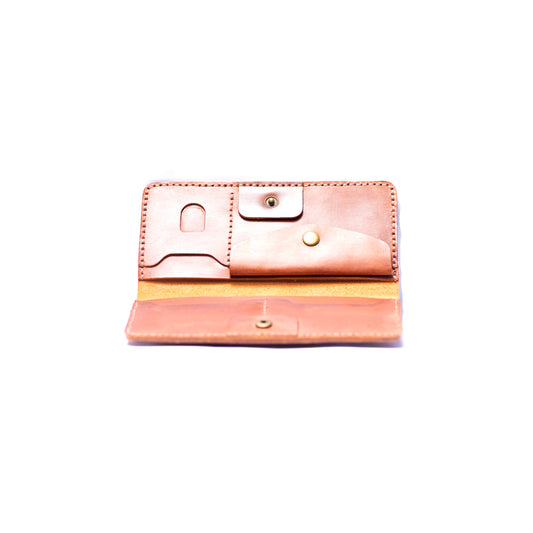 Brown Leather Long Wallets Snap Button Closure For Men