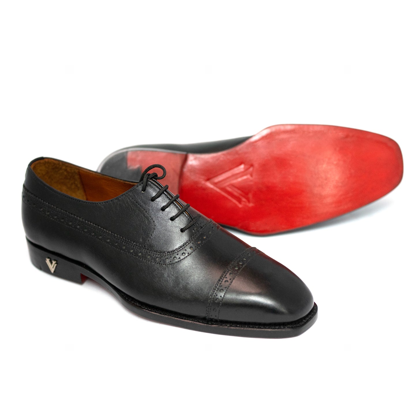 Handmade Leather Black Cap Toe Oxford Shoes For Men