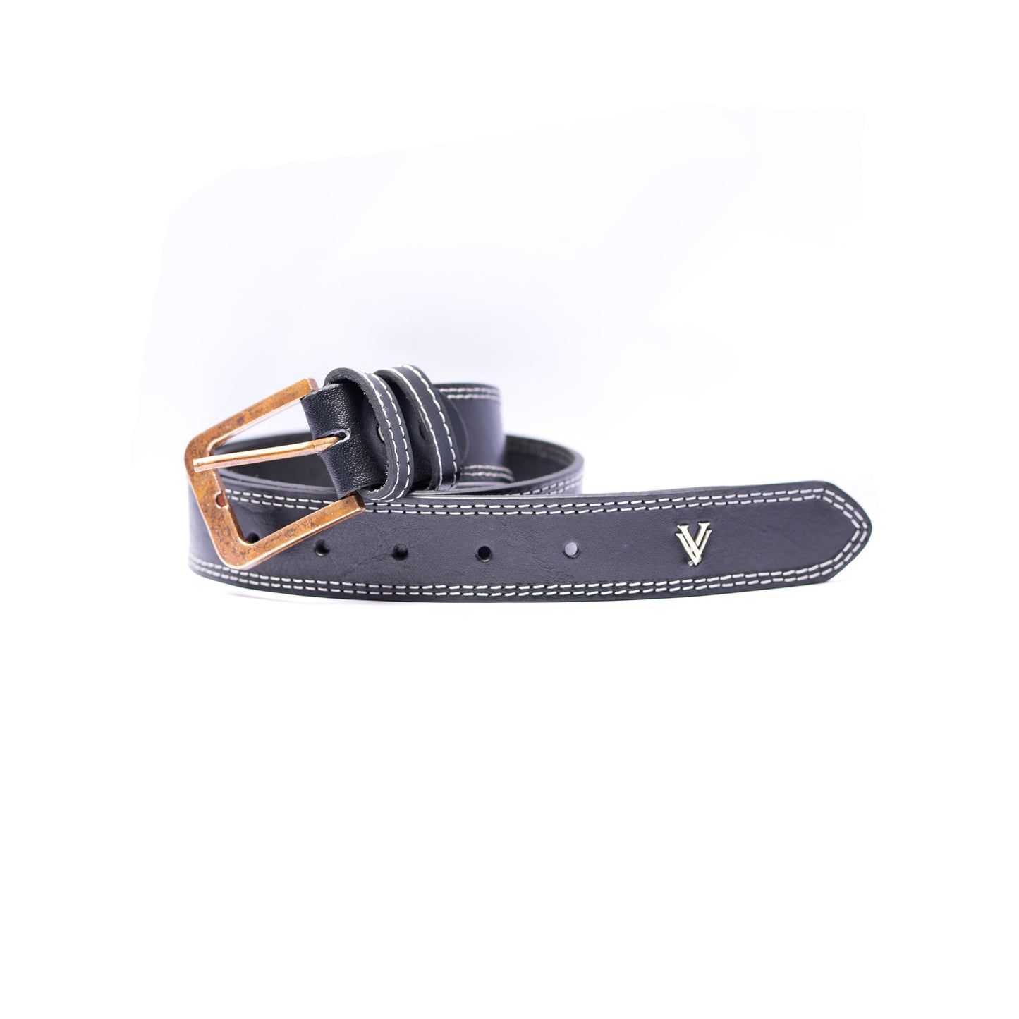Handmade Leather Black Belt with Golden Buckle For Men