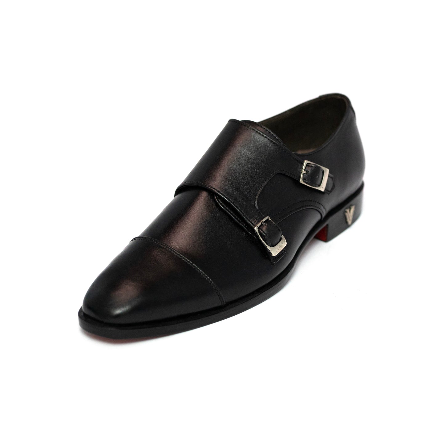 Handmade Black Genuine Leather Double Monk Shoes For Men
