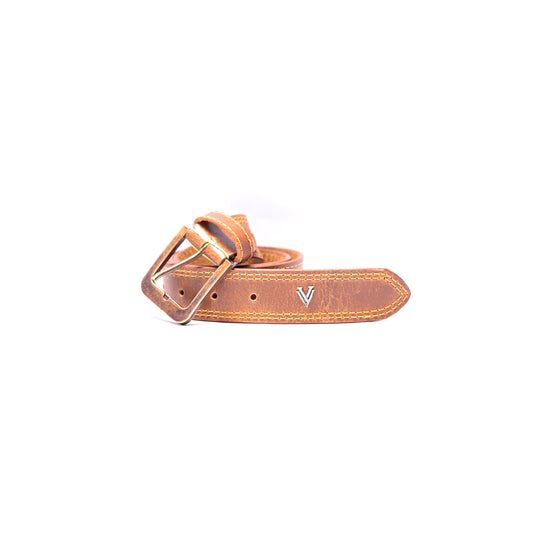Handmade Leather Tan Belt with Bronze Buckle For Men