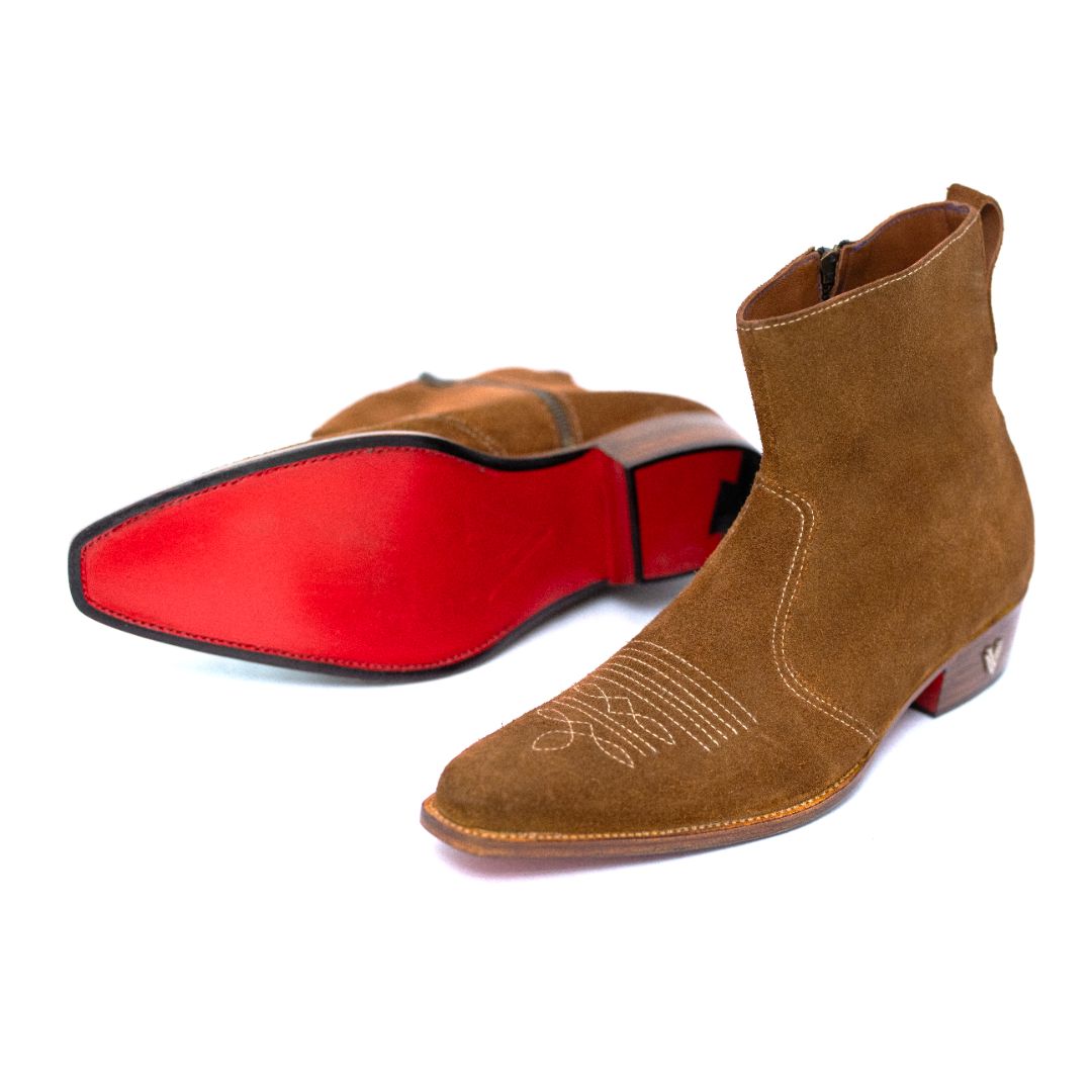 Handmade Suede Brown Cowboy Boots For Men