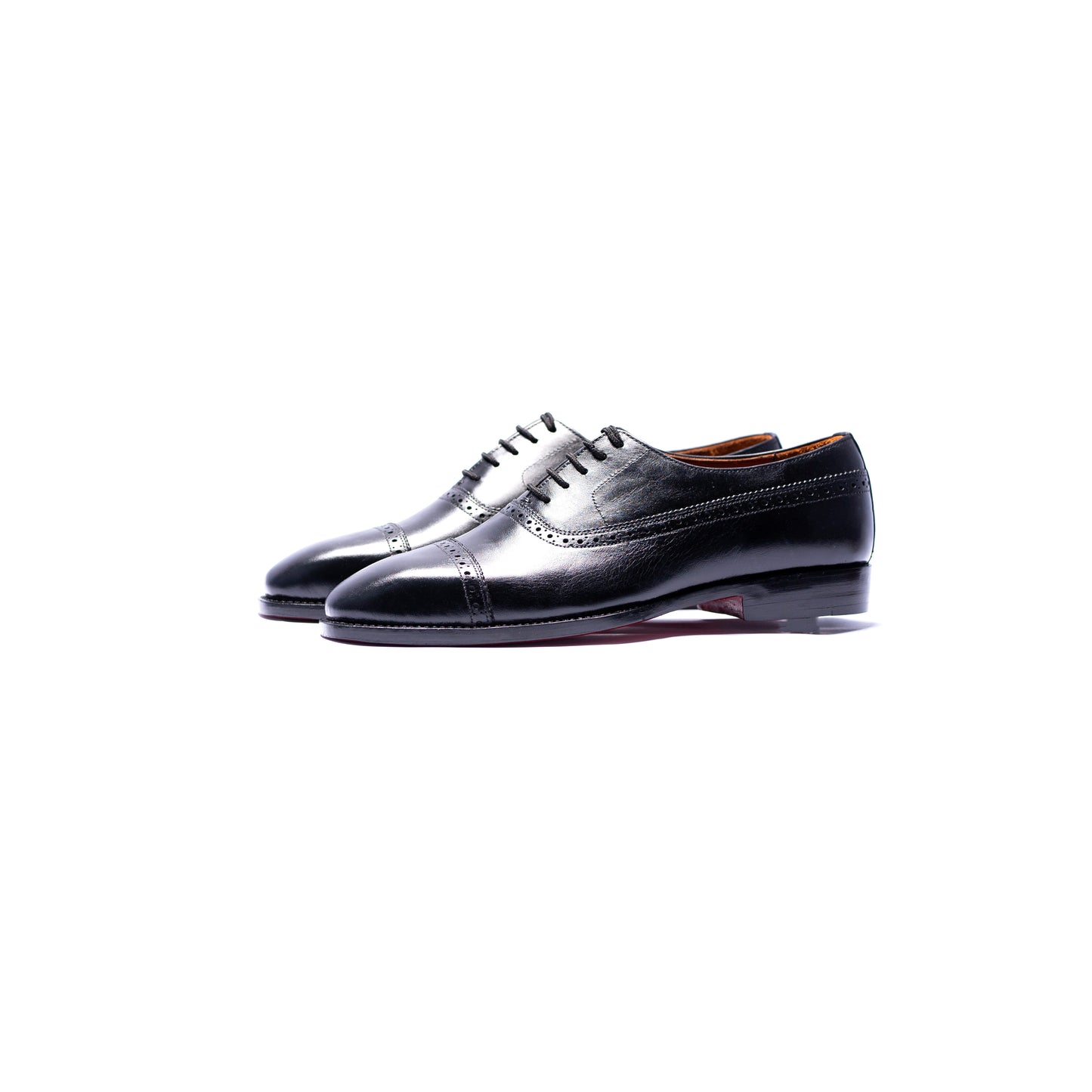 Handmade Leather Black Cap Toe Oxford Shoes For Men