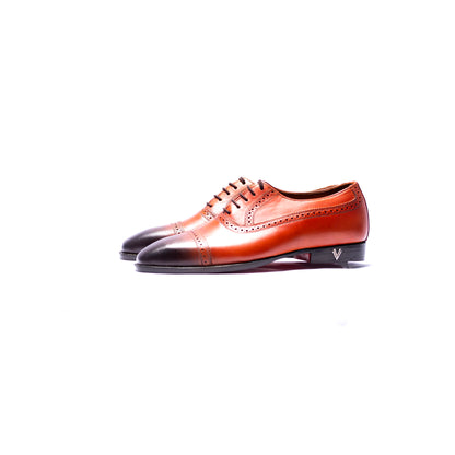 Handmade Two Tone Leather Cap Toe Oxford Shoes For Men