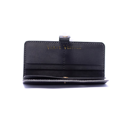 Black Long Button Closure Wallet