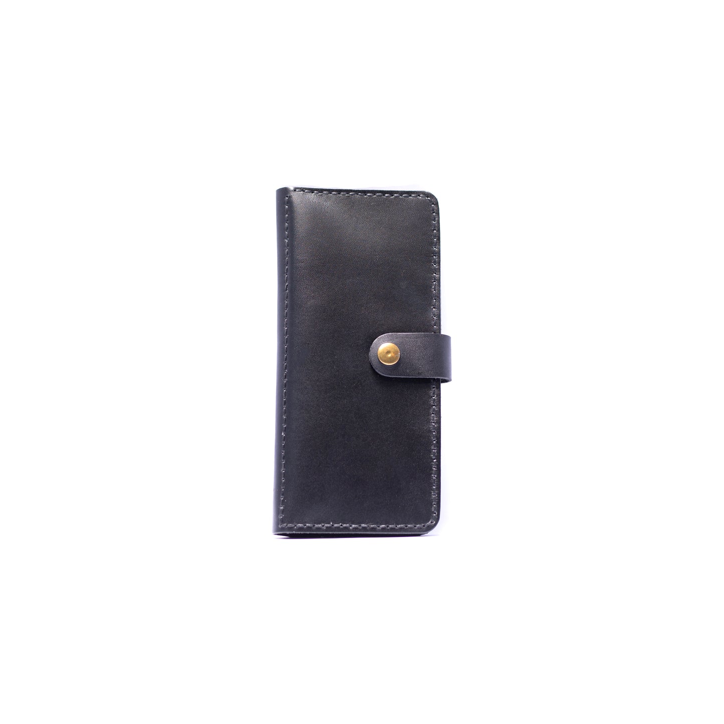Black Leather Long Wallets Button Closure For Men