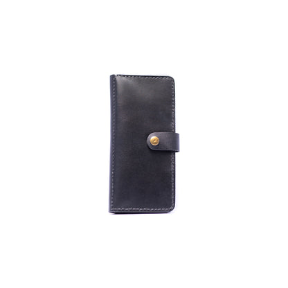 Black Leather Long Wallets Button Closure For Men