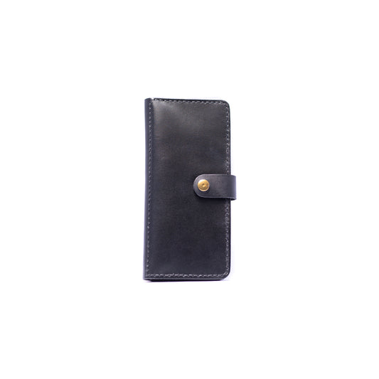 Black Leather Long Wallets Button Closure For Men