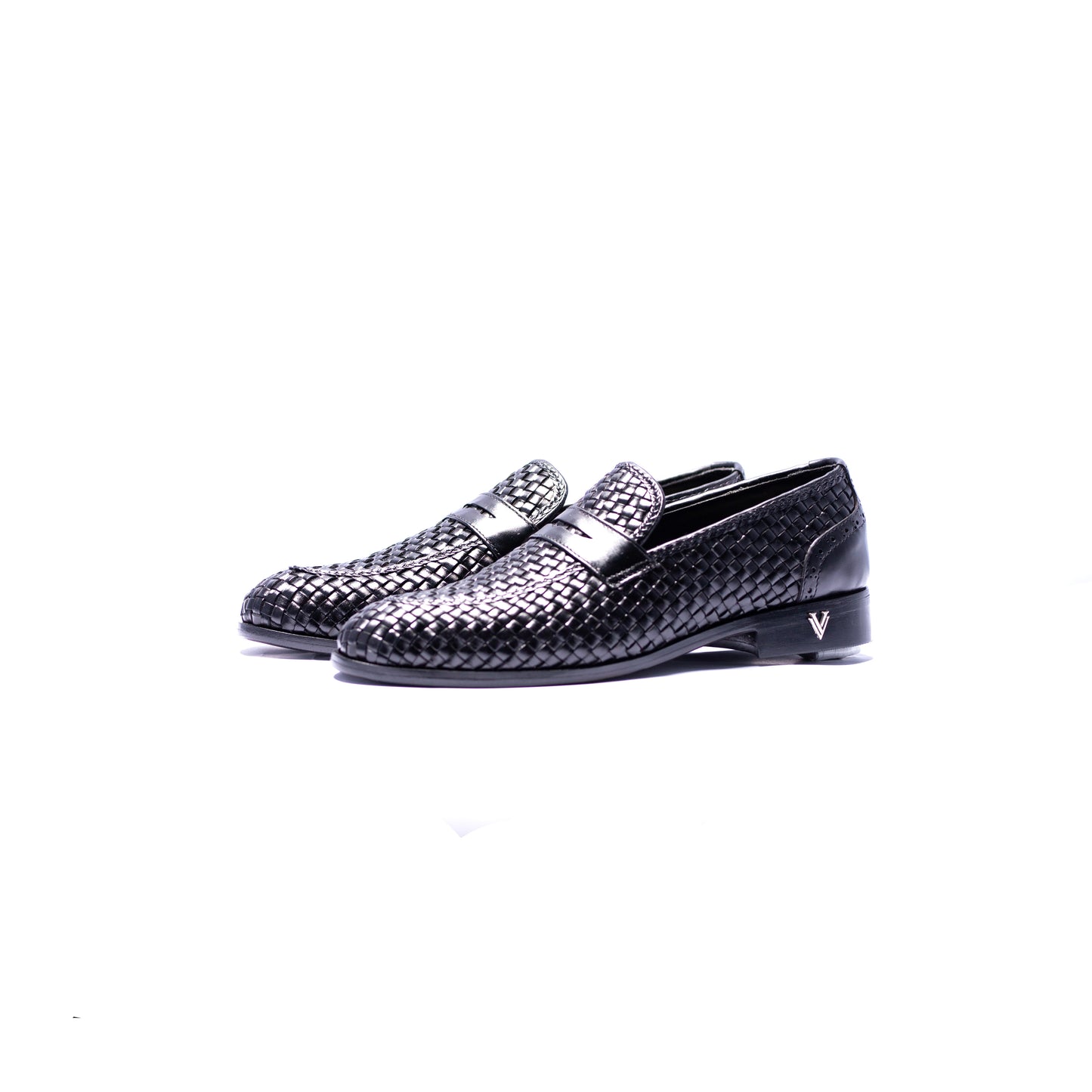Handmade Black Genuine Woven Leather Slip On Dress Shoes For Men