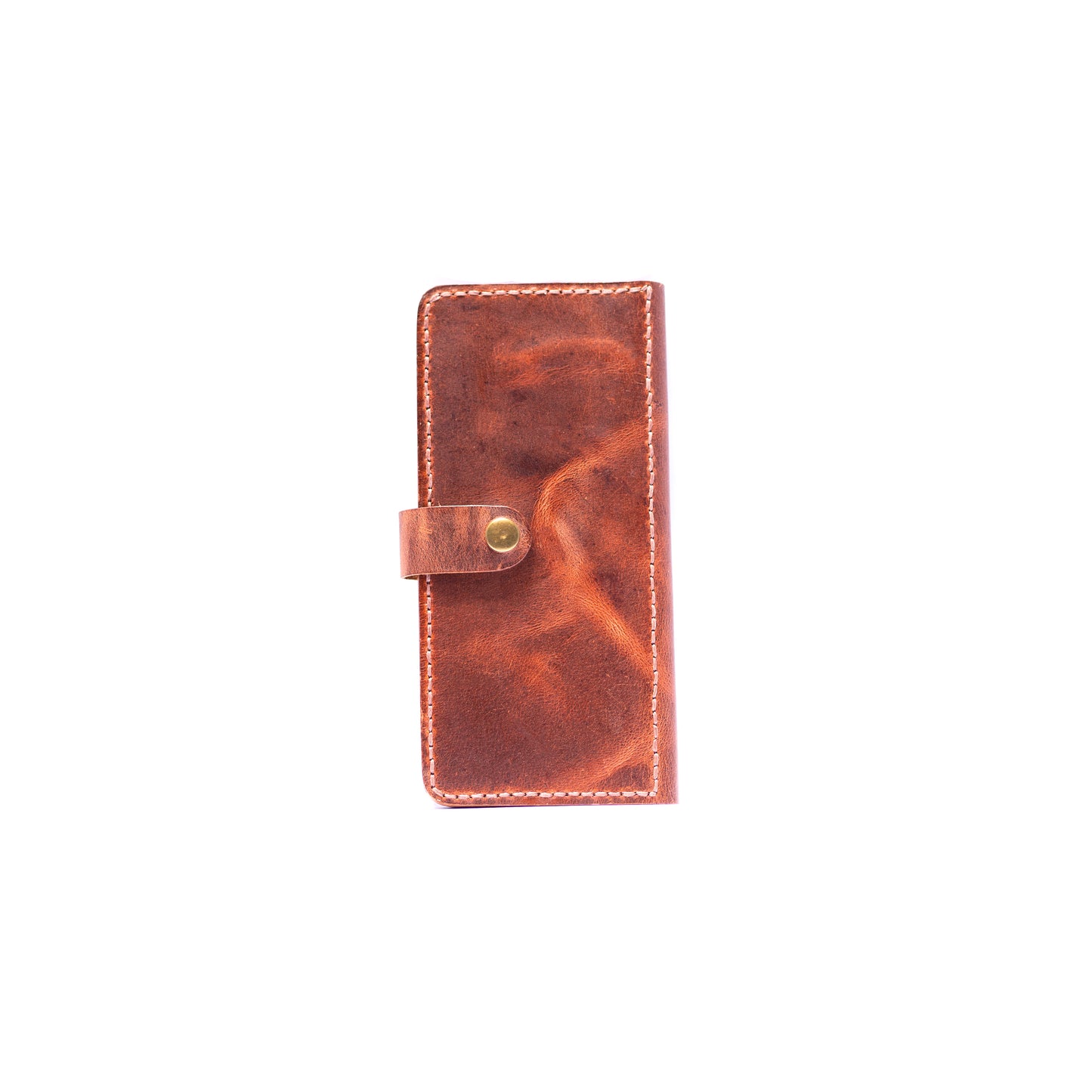 Dark Brown Leather Long Wallets Button Closure For Men