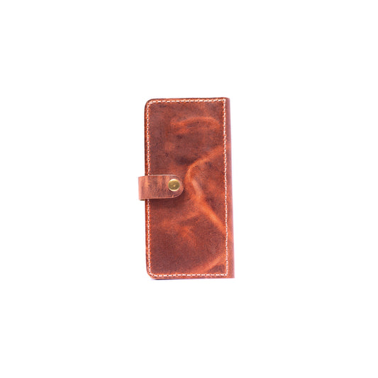 Dark Brown Leather Long Wallets Button Closure For Men