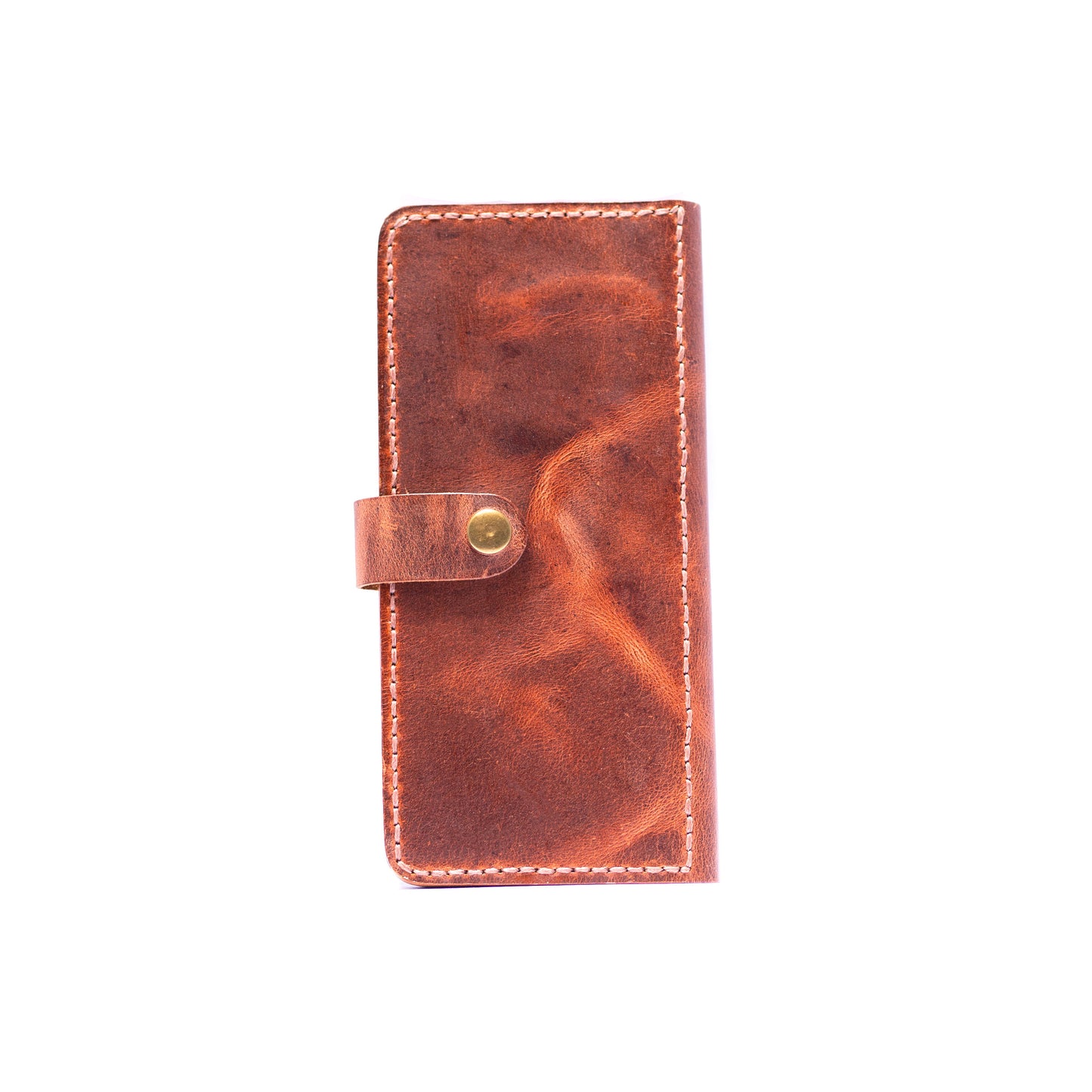 Dark Brown Long Button Closure Wallet