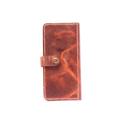 Dark Brown Long Button Closure Wallet