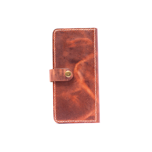 Dark Brown Long Button Closure Wallet