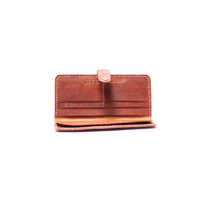 Dark Brown Leather Long Wallets Button Closure For Men