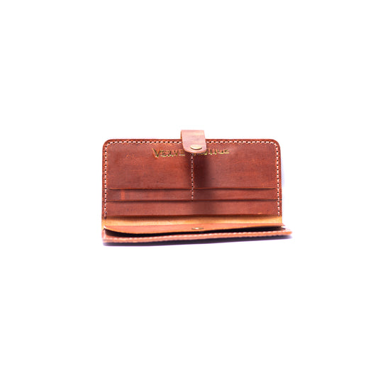 Dark Brown Leather Long Wallets Button Closure For Men