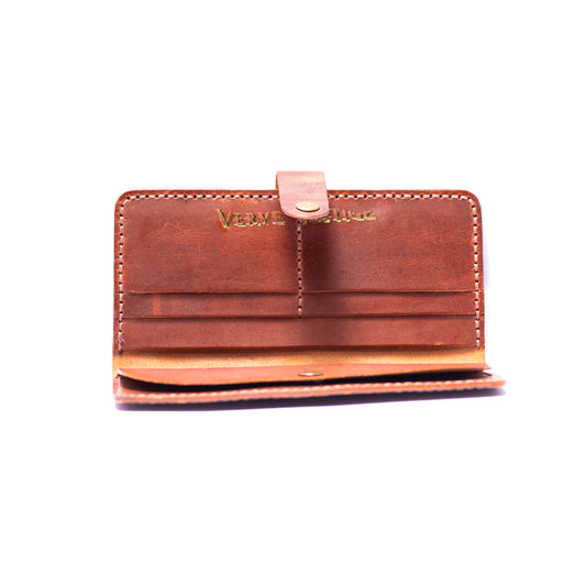 Dark Brown Long Button Closure Wallet
