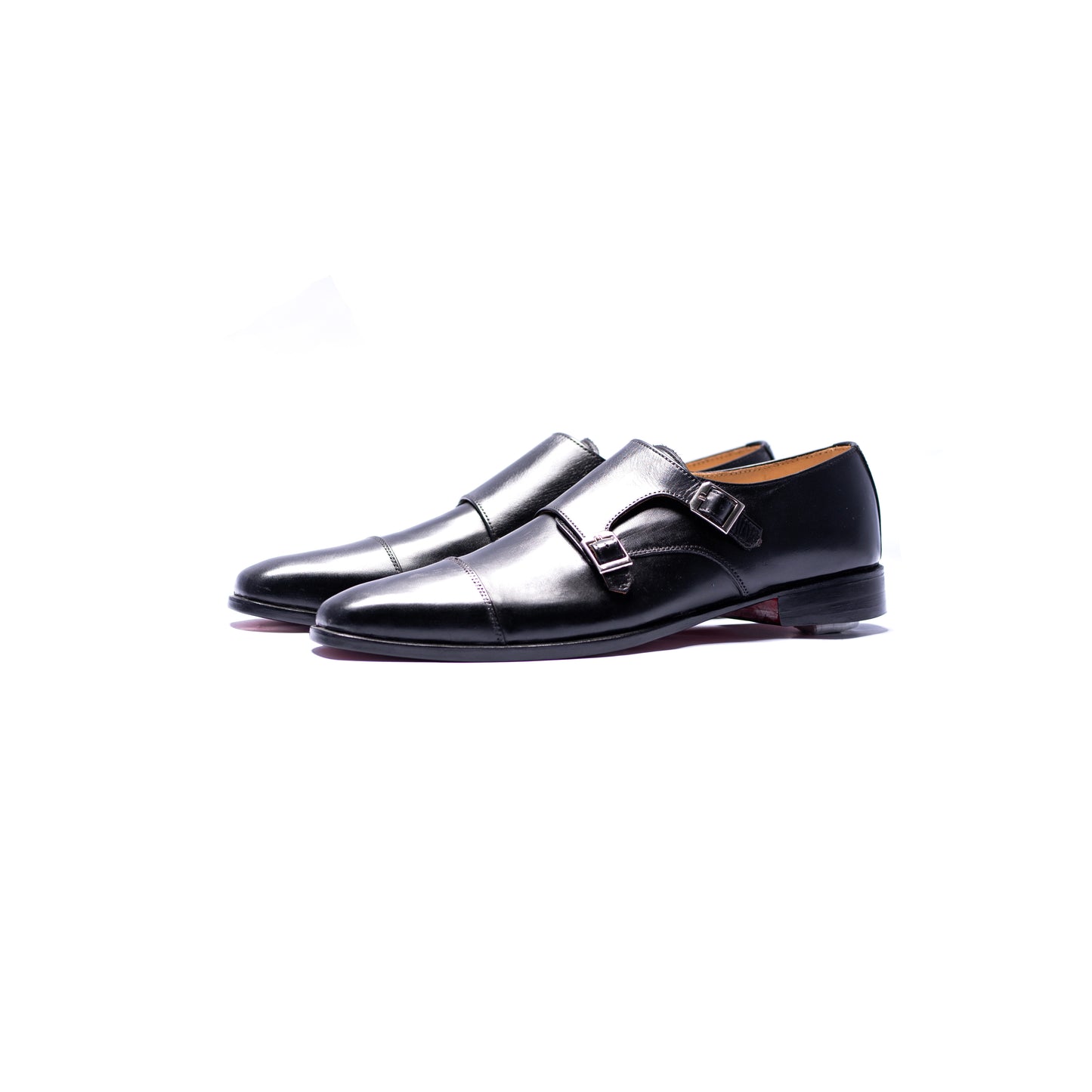 Handmade Black Genuine Leather Double Monk Shoes For Men