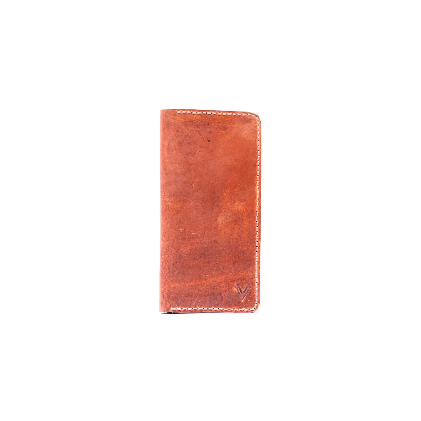 Brown Leather Long Wallets Snap Button Closure For Men
