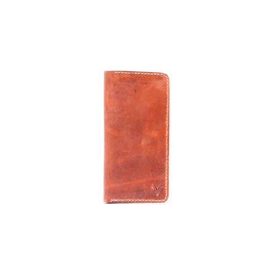 Brown Leather Long Wallets Snap Button Closure For Men