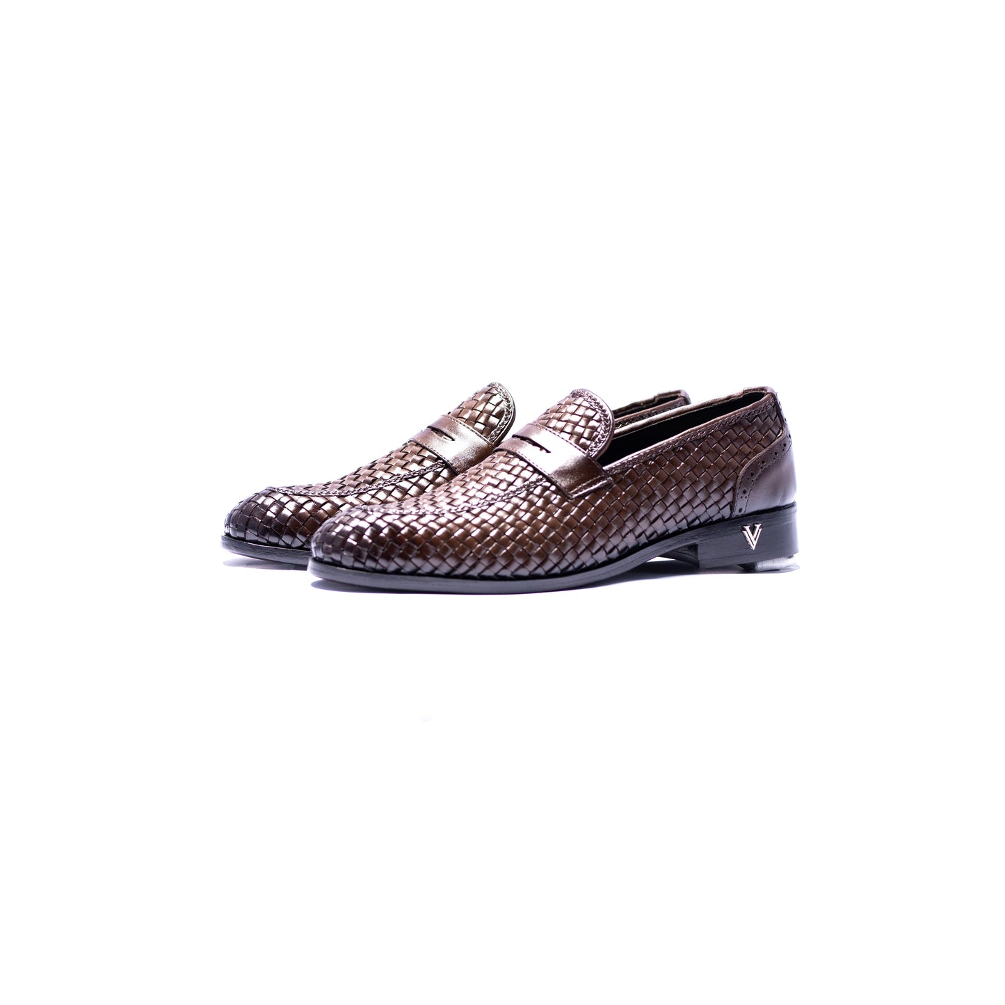 Handmade Brown Genuine Woven Leather Slip On Dress Shoes For Men