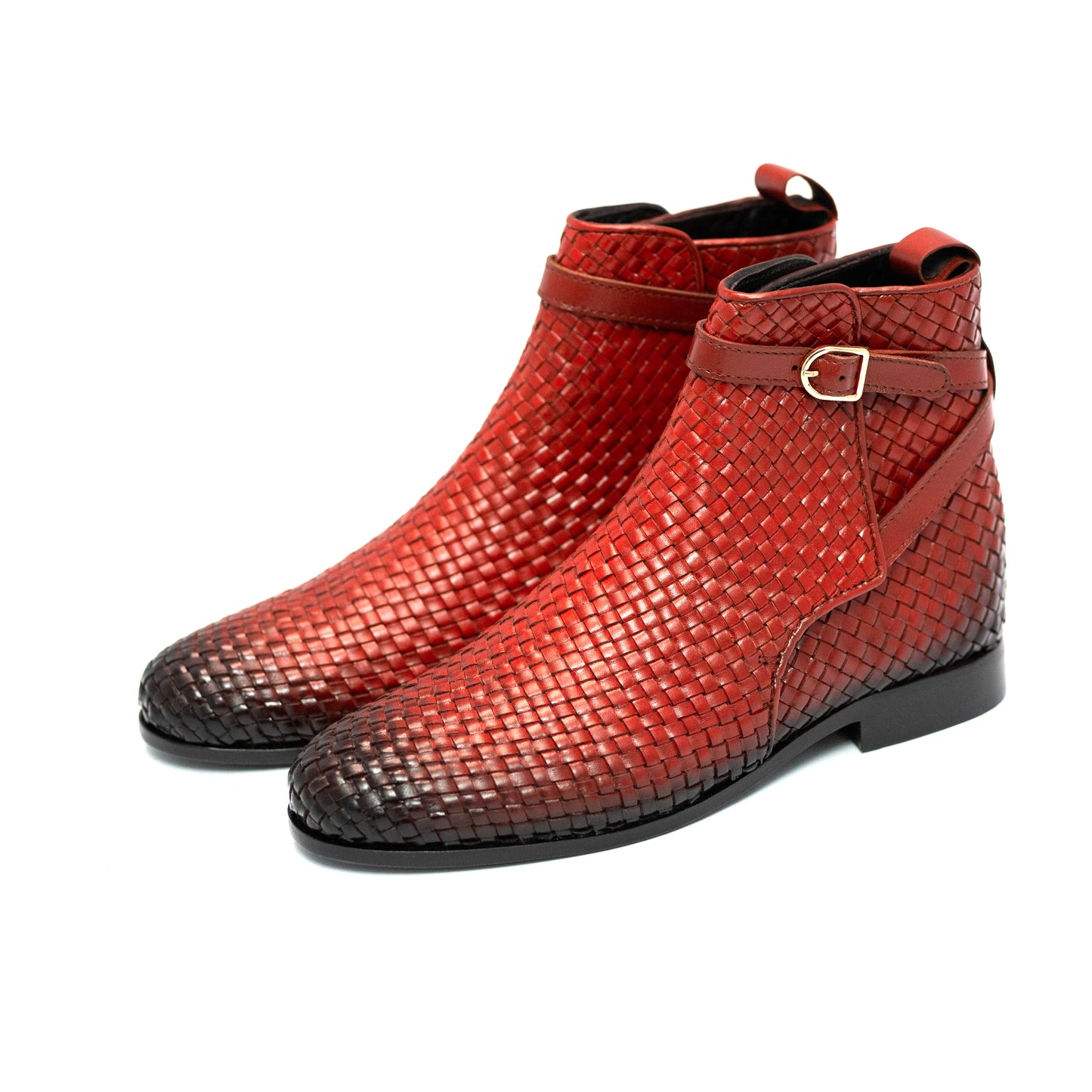 Handmade Brown Woven Leather Boots For Men
