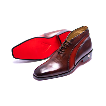 Handmade Brown Genuine Leather Chukka Dress Boots For Men