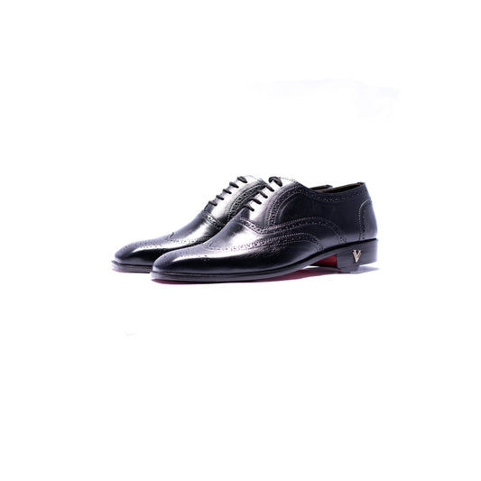 Handmade Leather Black Wingtip Oxford Shoes For Men