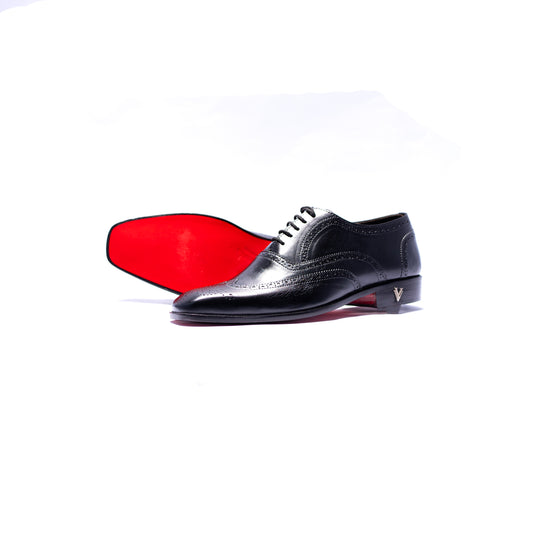 Handmade Leather Black Wingtip Oxford Shoes For Men