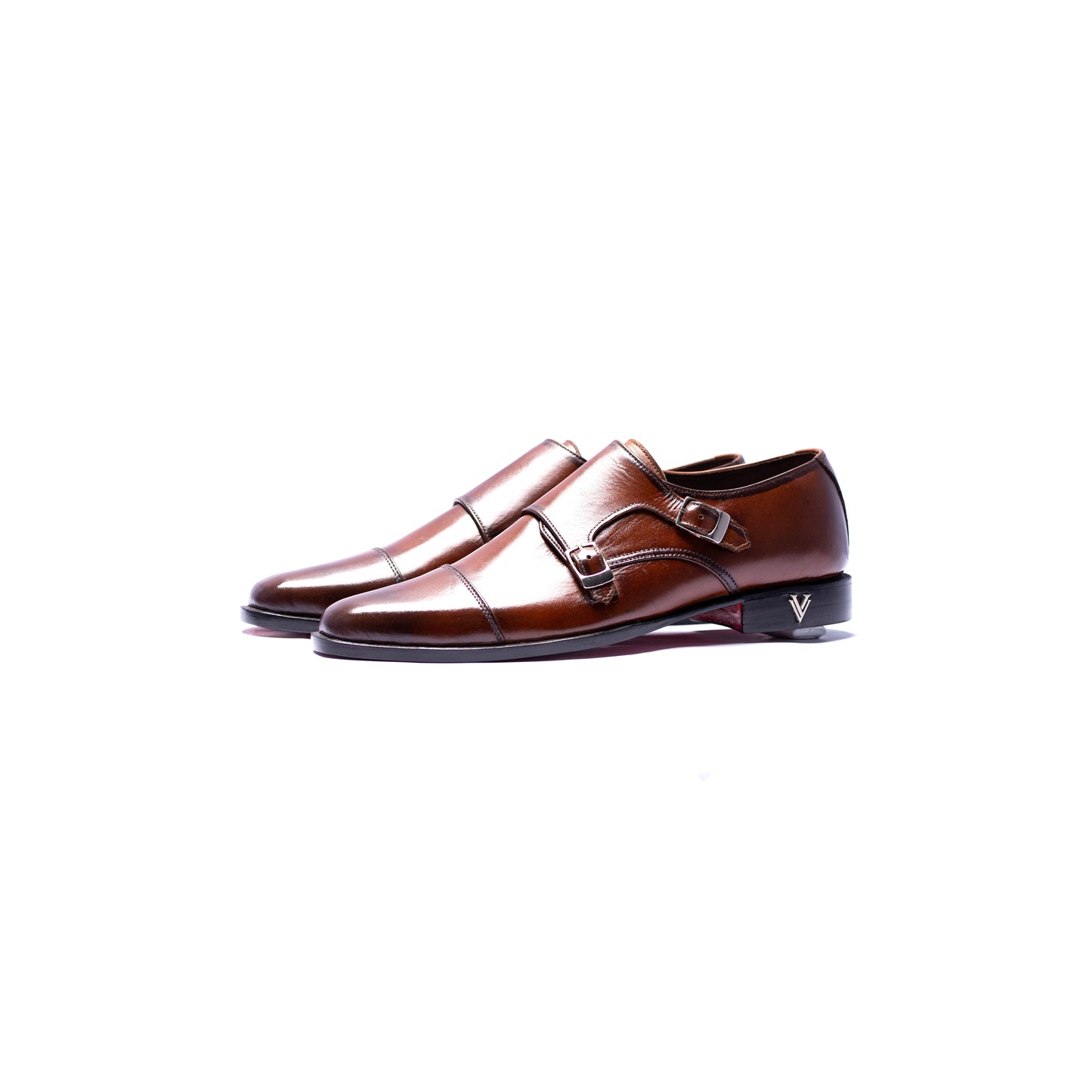Handmade Brown Genuine Leather Double Monk Shoes For Men