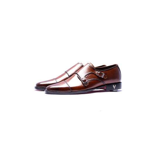 Handmade Brown Genuine Leather Double Monk Shoes For Men