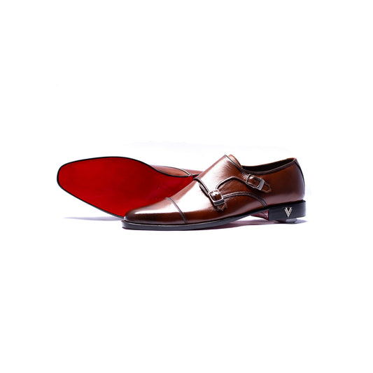 Handmade Brown Genuine Leather Double Monk Shoes For Men