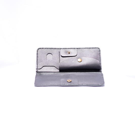 Black Leather Long Snap Button Closure Wallets For Men