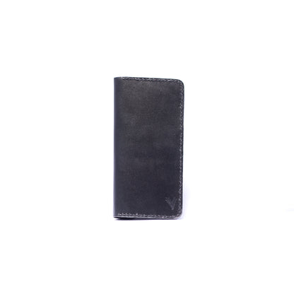 Black Leather Long Snap Button Closure Wallets For Men