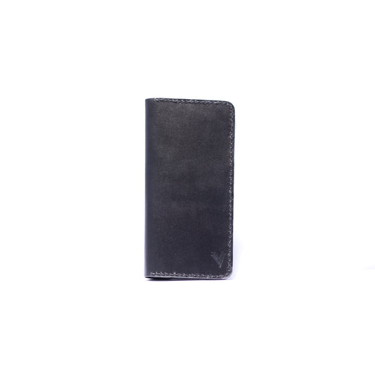 Black Leather Long Snap Button Closure Wallets For Men
