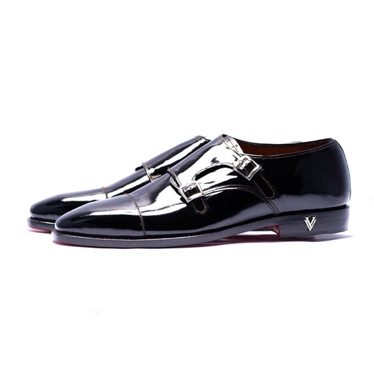 Black Patent Double Monk Shoes