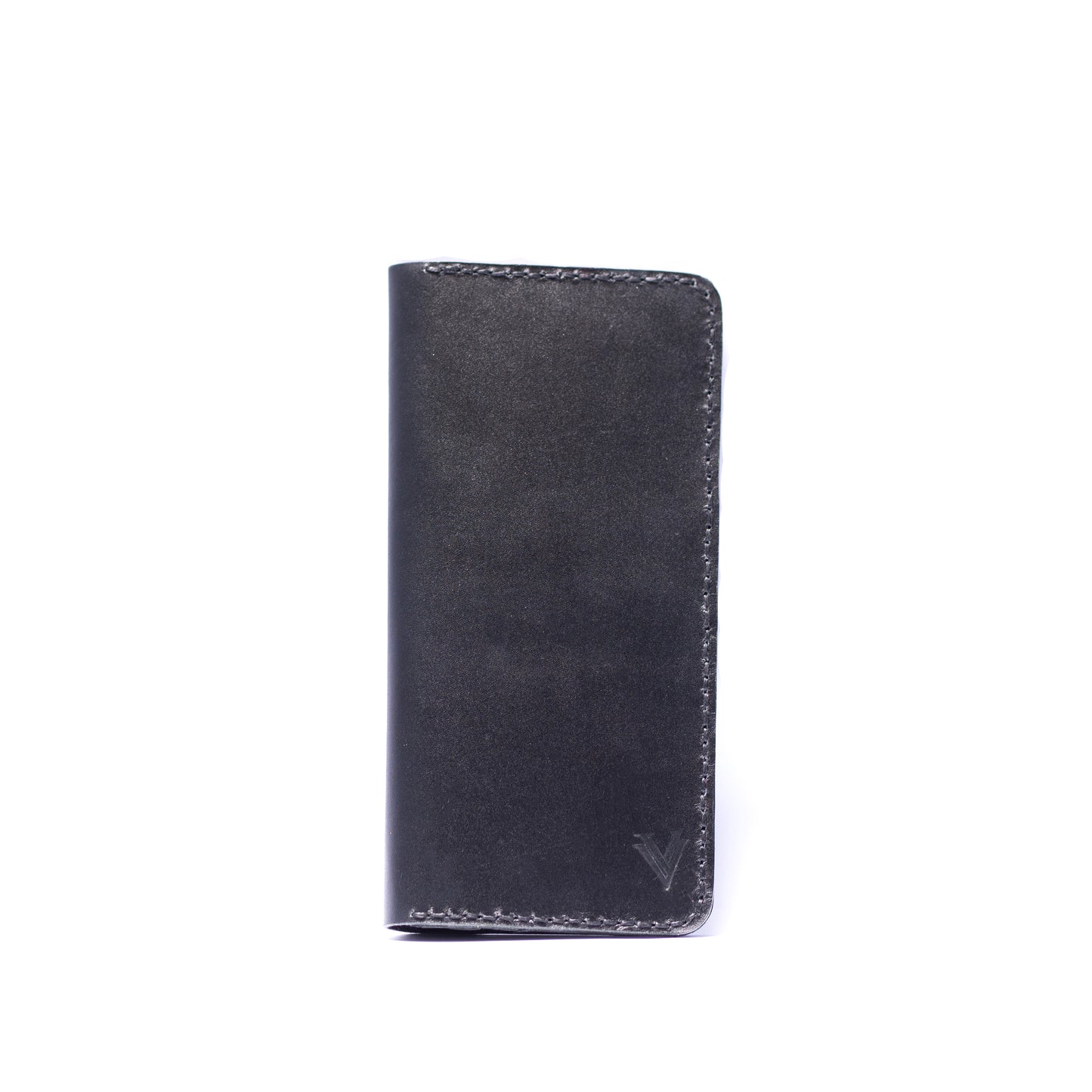 Black Leather Long Wallet with Snap Button Closure