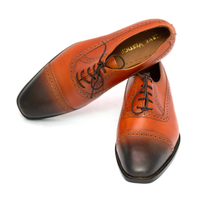 Handmade Two Tone Leather Cap Toe Oxford Shoes For Men