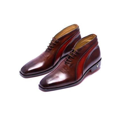 Handmade Brown Genuine Leather Chukka Dress Boots For Men