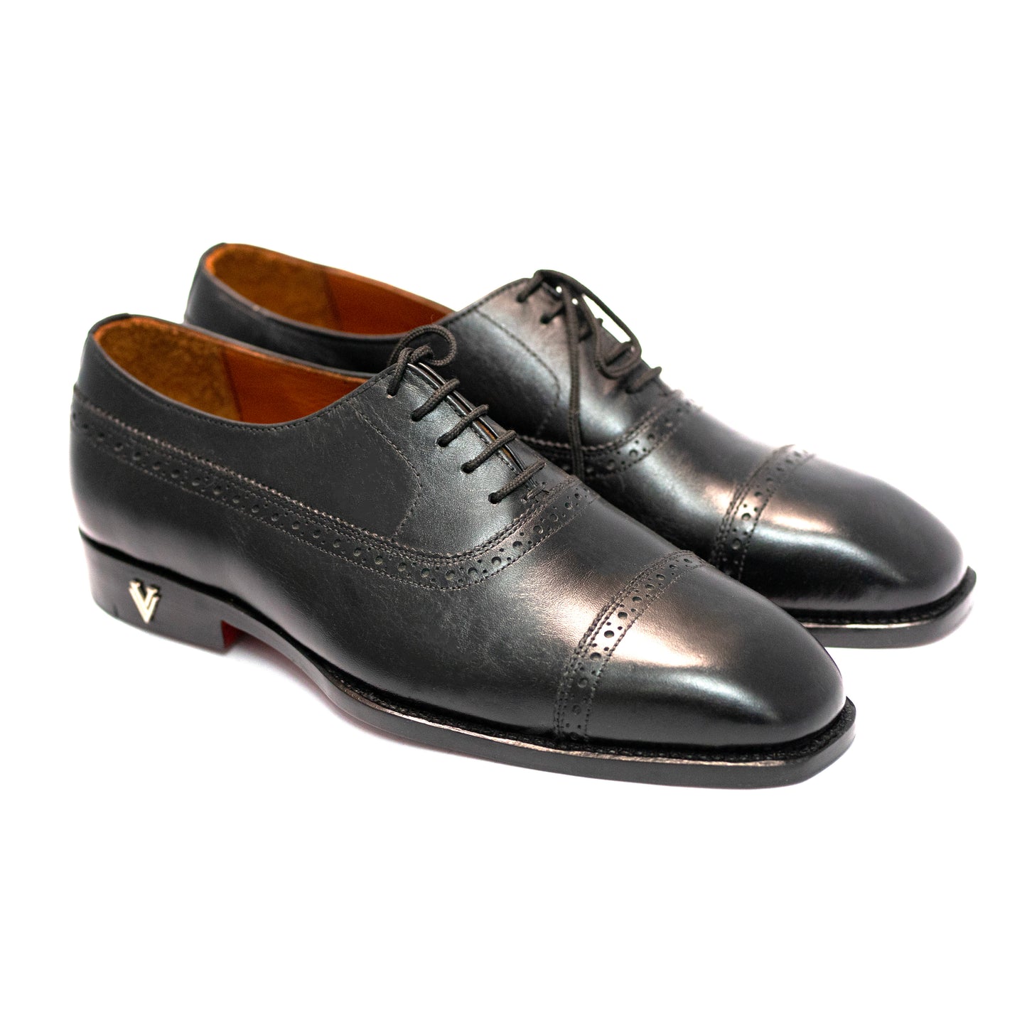 Handmade Leather Black Cap Toe Oxford Shoes For Men