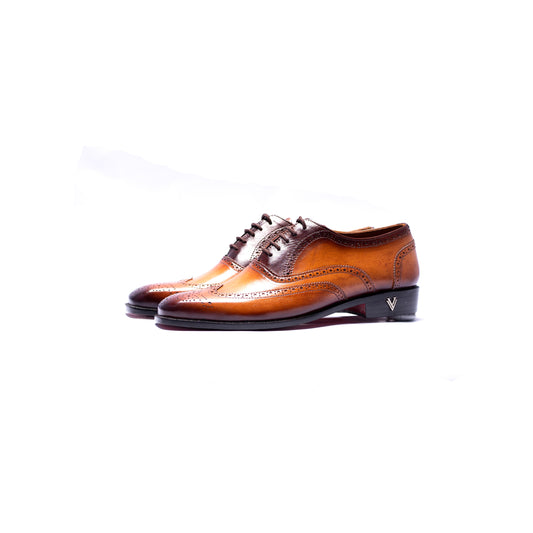 Handmade Tan/Brown Leather Brogue Oxford Shoes For Men