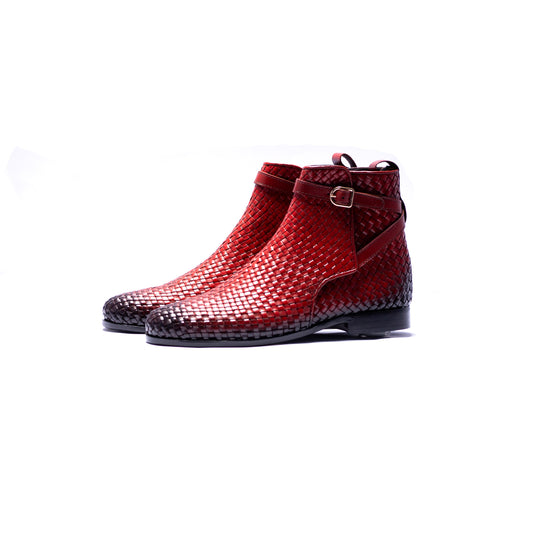 Handmade Brown Woven Leather Boots For Men