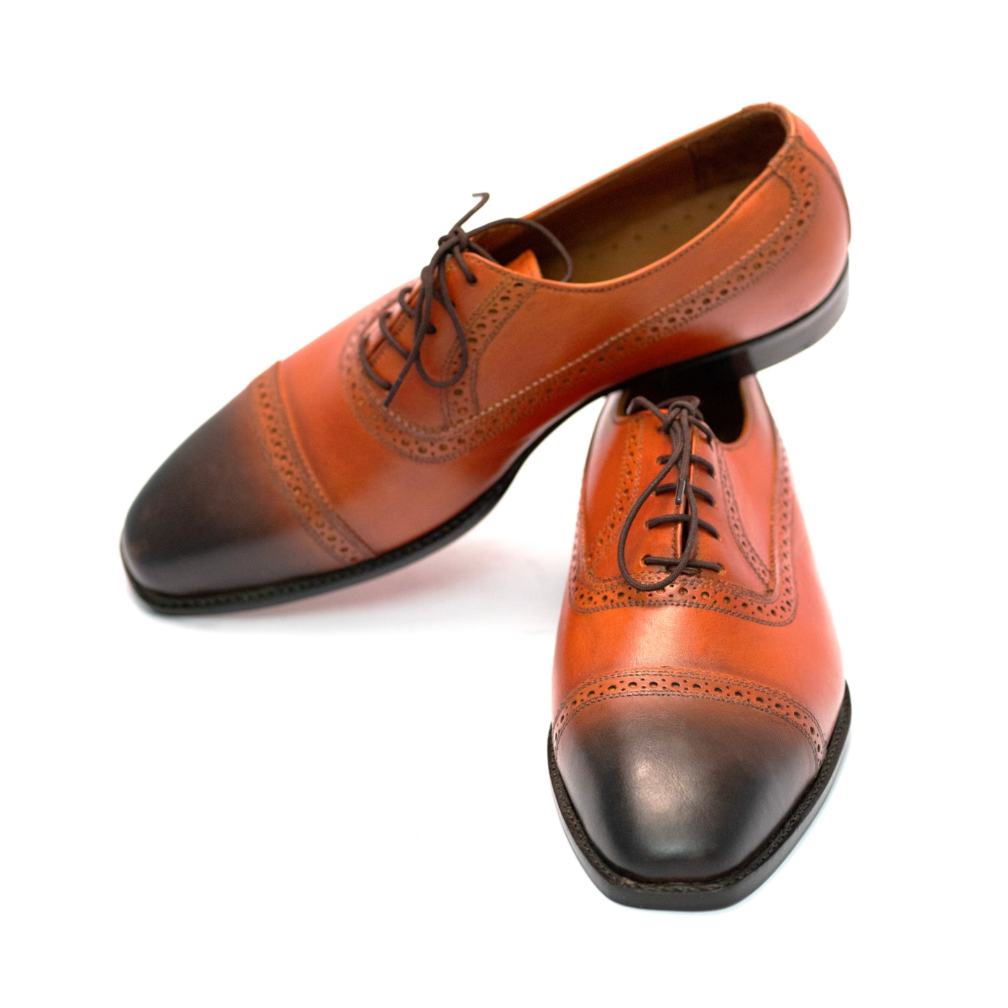 Handmade Two Tone Leather Cap Toe Oxford Shoes For Men
