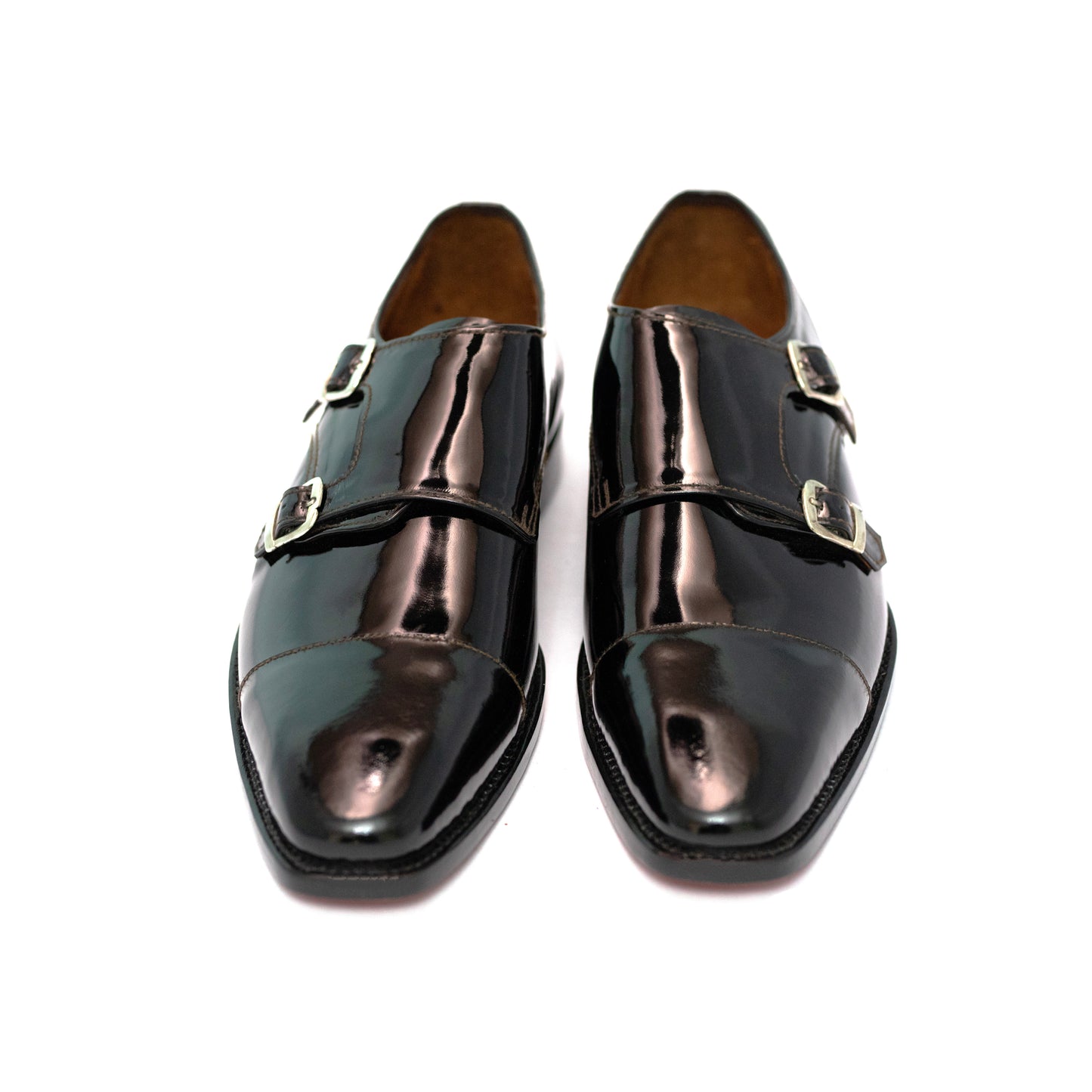 Handmade Black Patent Genuine Leather Double Monk Shoes For Men