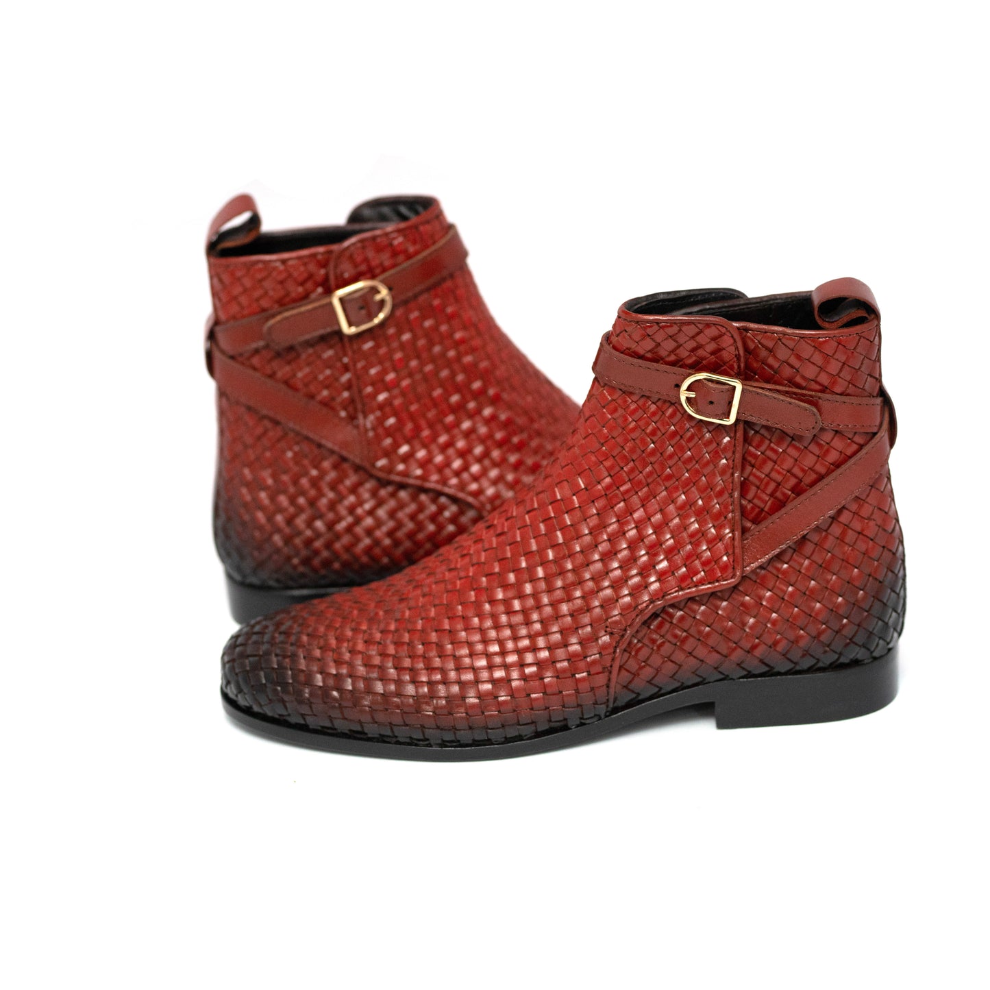 Handmade Brown Woven Leather Boots For Men