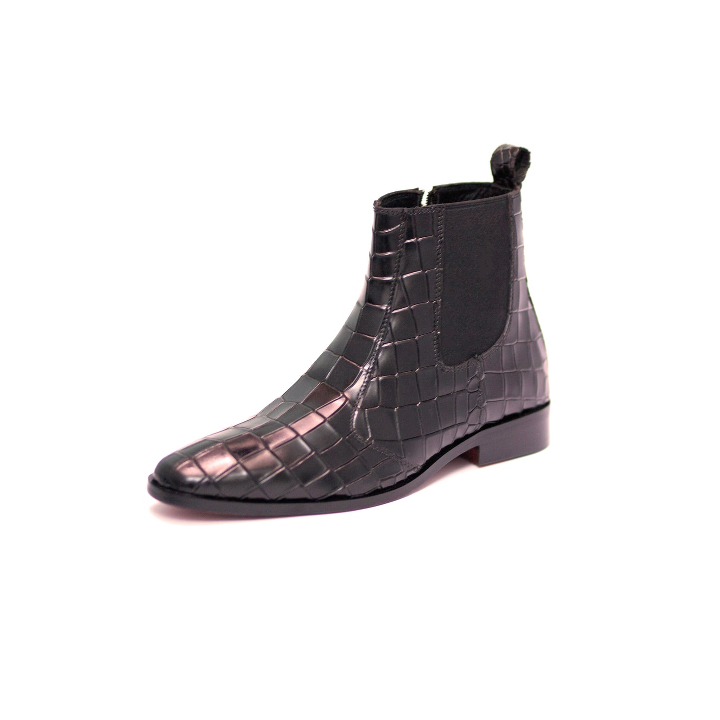 Handmade Leather Croc. Texture Black Boots For Men