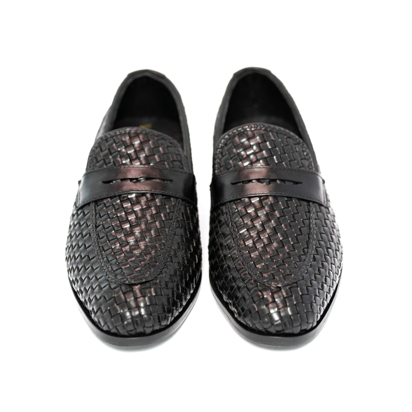 Handmade Black Genuine Woven Leather Slip On Dress Shoes For Men