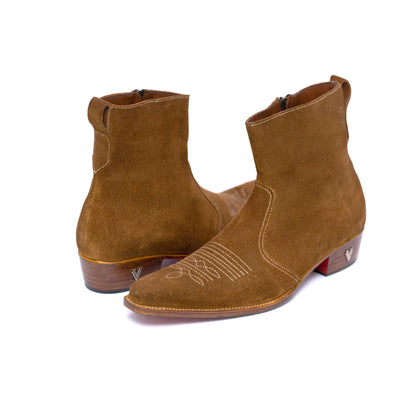 Handmade Suede Brown Cowboy Boots For Men