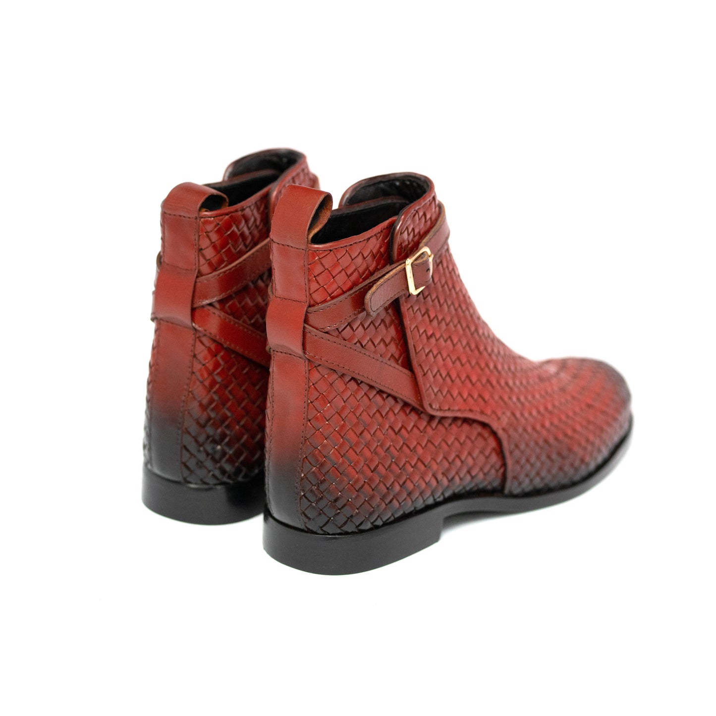Handmade Brown Woven Leather Boots For Men